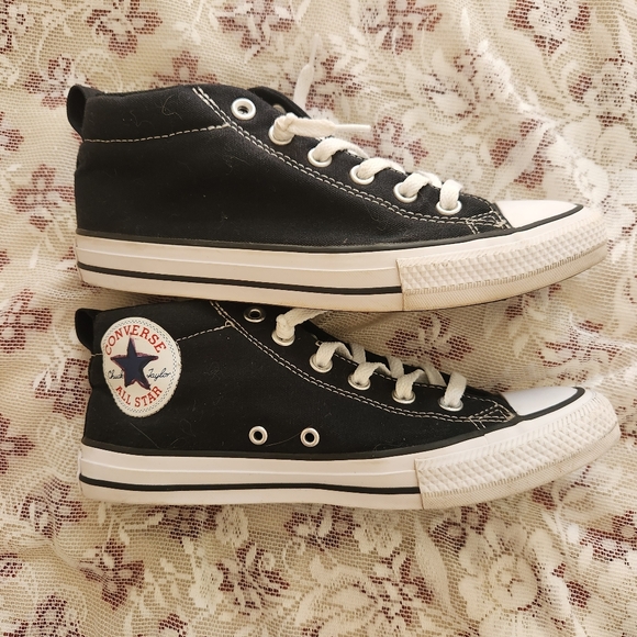 ⚘️HP⚘️Converse Unisex Youth 6/Men's 6/Wmn's 8 Black White Mid-High Top Sneakers - Picture 6 of 10